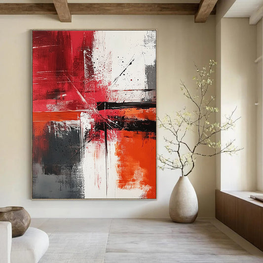 Red, Black, and White Abstract Dynamism Art for Bold Living Room & Contemporary Art Showroom STSC1357