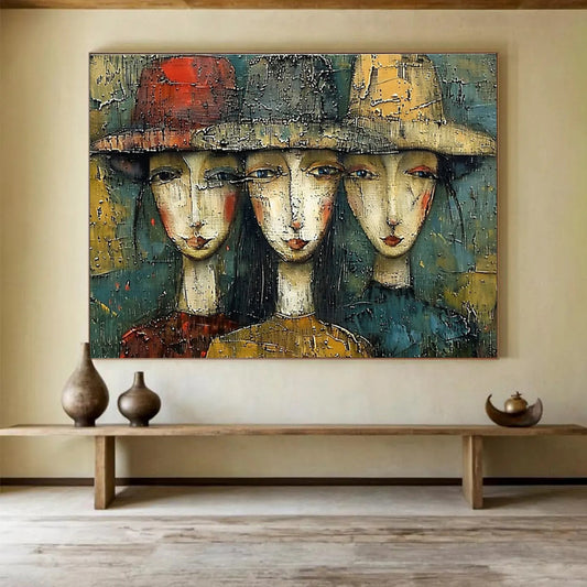 Hat - Wearing Figures Art for Bohemian - Style Coffee Shop Nooks DLZ3147