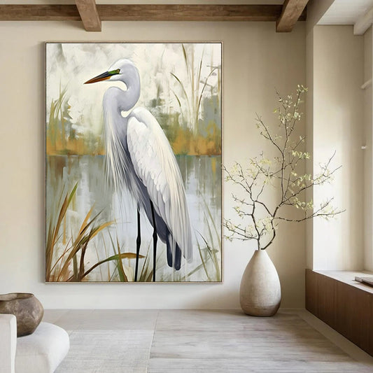 White Egret Art for Nature - Lovers’ Living Room & Lakeside Cottage DLZ1540