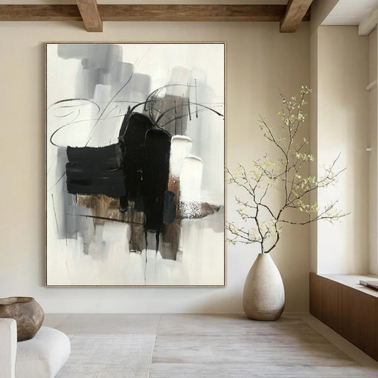 Black - White - Gray Abstract Painting for Minimalist Office & Art Gallery Corridor DLZ1282