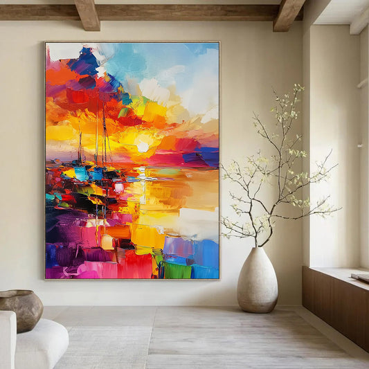 Colorful Sunset Sailboats Art for Beachfront Restaurant & Vibrant Home Dining Room STSC1422