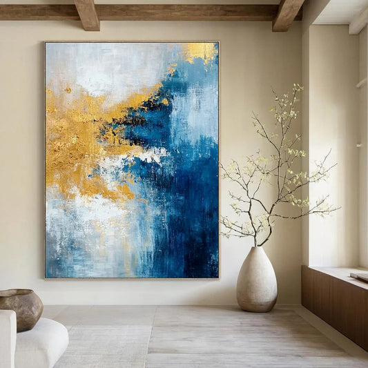 Blue - Gold Abstract Art for Beachfront Condo & Art - Lovers’ Living Room DLZ1906