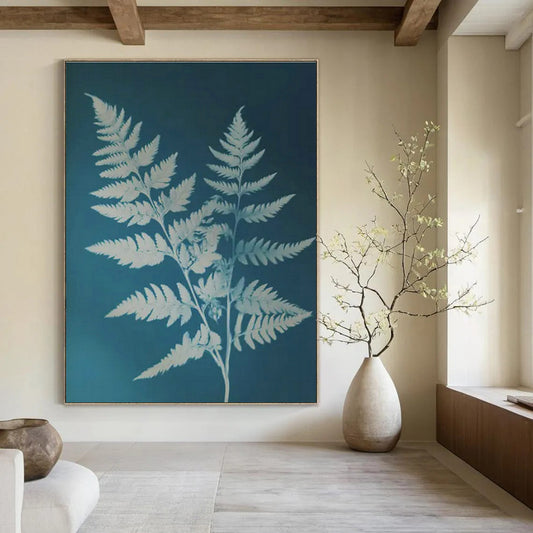 Blue - Based Fern Plant Art for Botanical Café & Nature - Themed Home Library DLZ1761