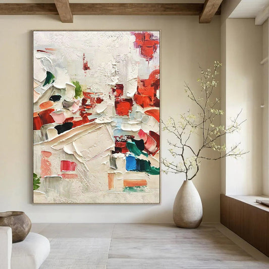 Red - White Thick - Painted Abstract Art for Avant - Garde Restaurant & Dramatic Home Dining Room DLZ1608