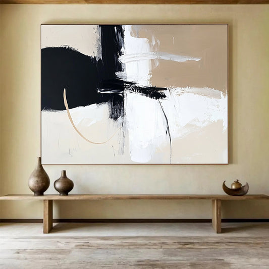 Monochrome Abstract Strokes Art for Minimalist Art Gallery & Modern Home Dining Room SC499