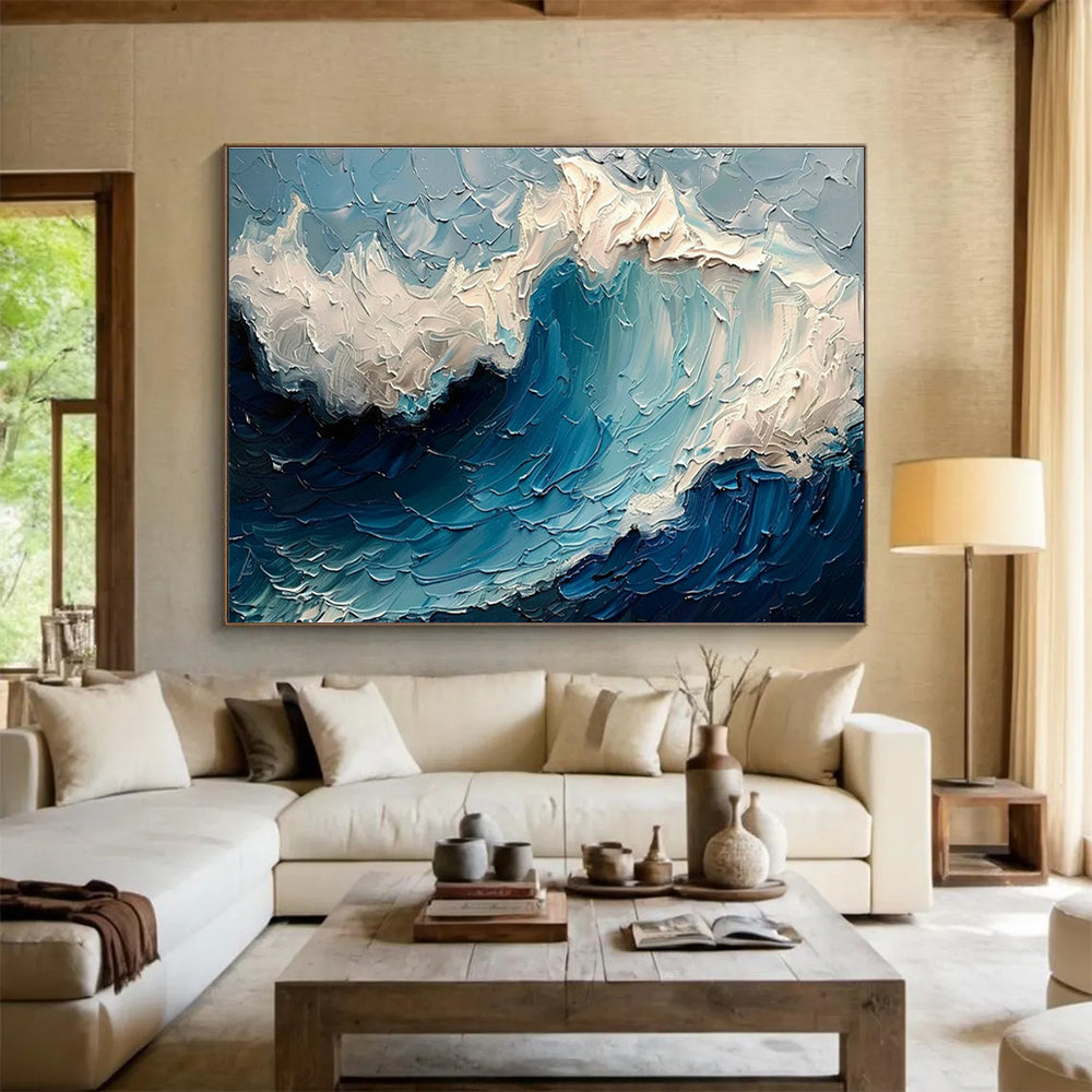 Textured Wave Oil Painting for Nautical - Themed Yacht Club Dining Halls DLZ3150