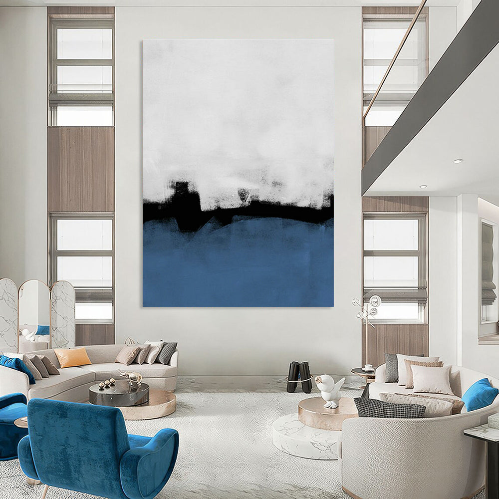 Blue - White - Black Abstract Art for Living Room & Office DLZ0520