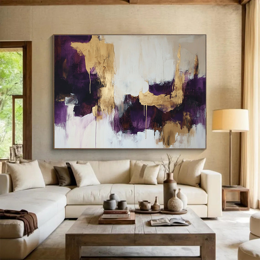 Purple and Gold Abstract Art for Luxury Bedroom & Upscale Restaurant SC212