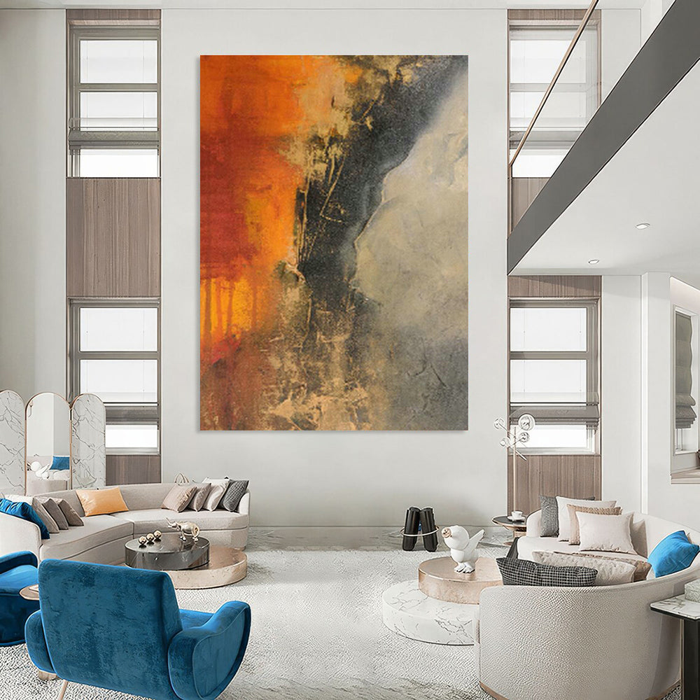 Orange - Black Abstract Art for Industrial - Style Loft Studio Spaces DLZ0025