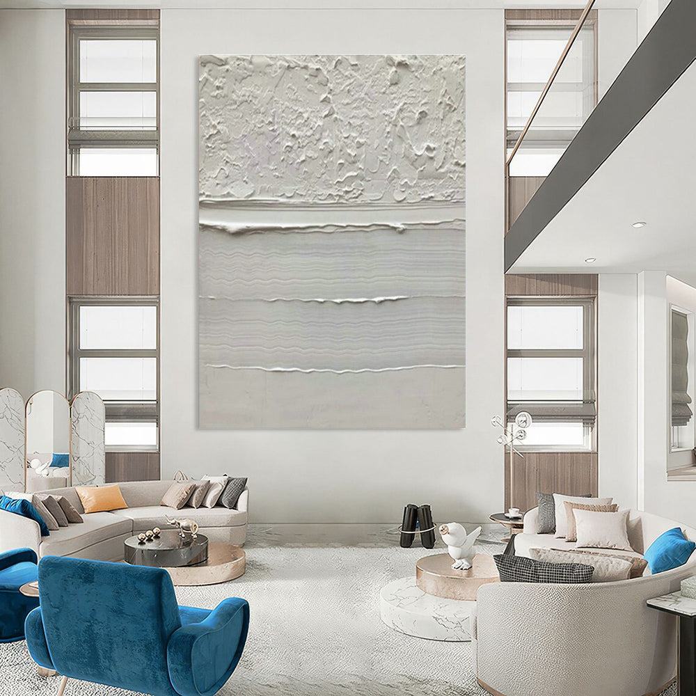 White Textured Abstract Art for Zen Meditation Space & High - End Hotel Lobby DLZ1452