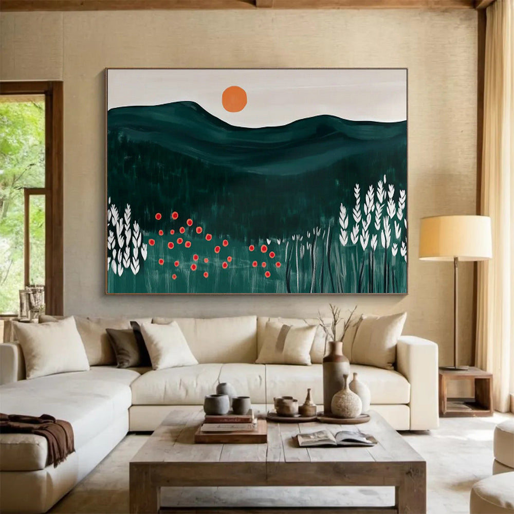 Mountain & Wildflower Field Abstract Art for Nature - Lover Bedroom Corners DLZ2608
