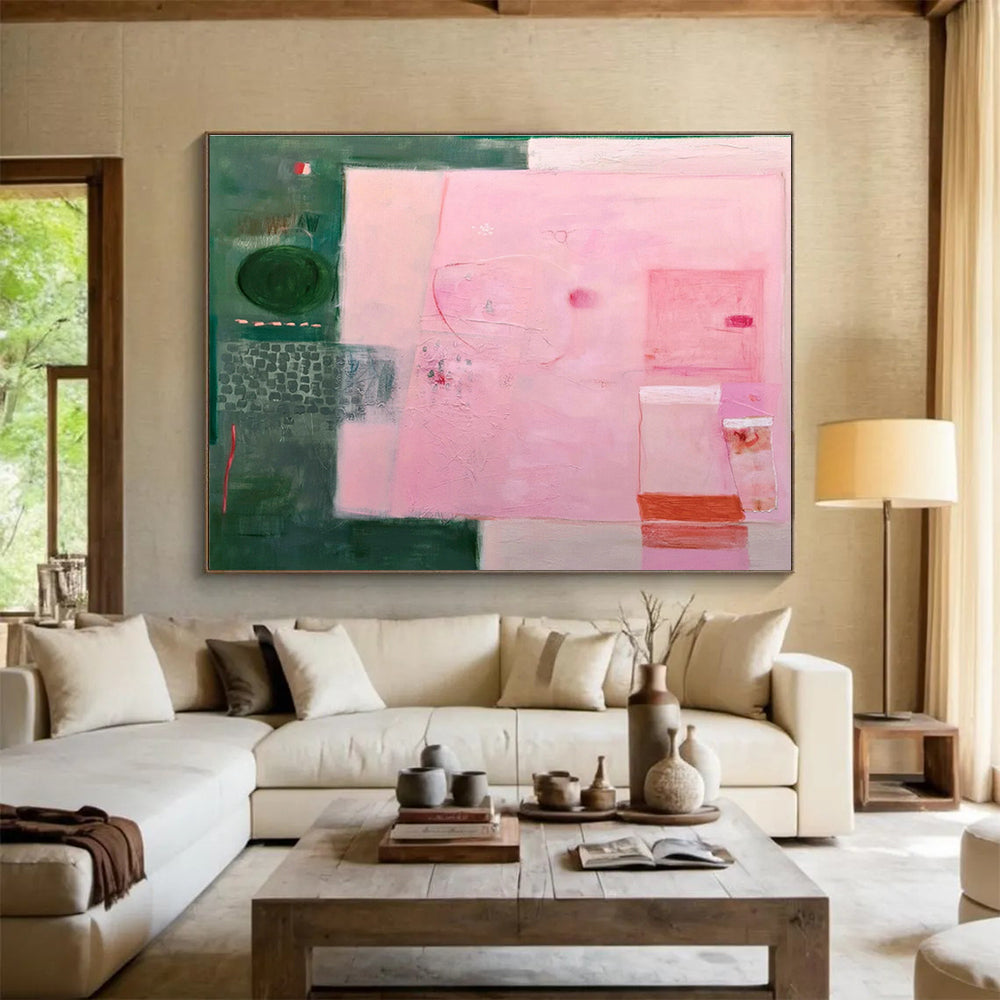 Pink - Green Geometric Abstract Art for Stylish Boutiques DLZ2444
