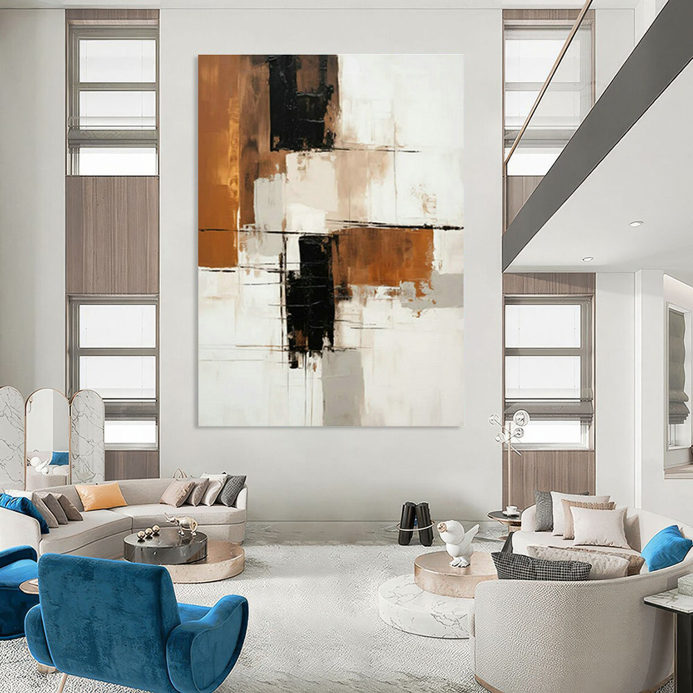 Brown - Black Geometric Abstract Art for Modern Office Reception & Industrial Loft DLZ1721