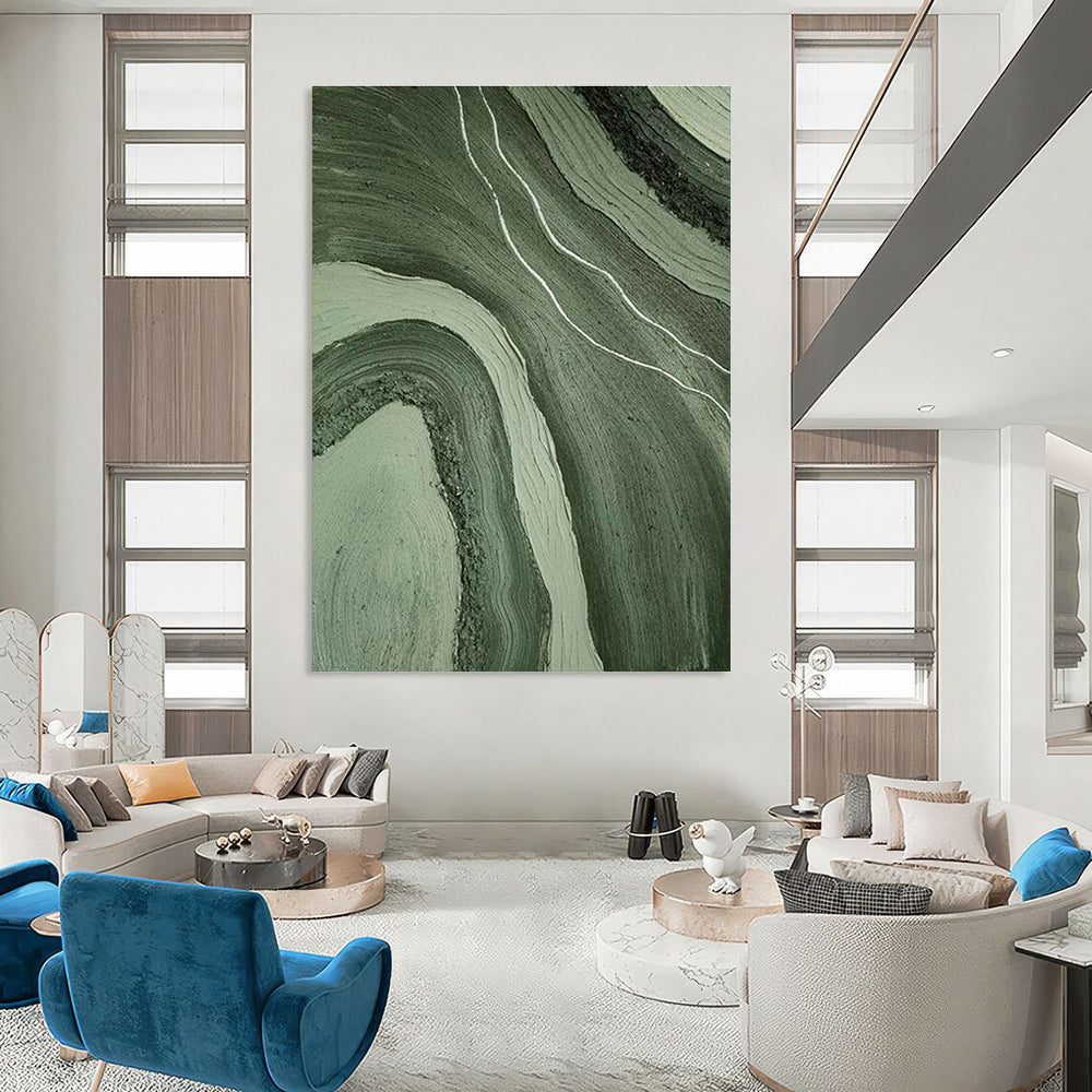Green Wavy Abstract Art for Nature - Inspired Spa & Bohemian Home DLZ2184