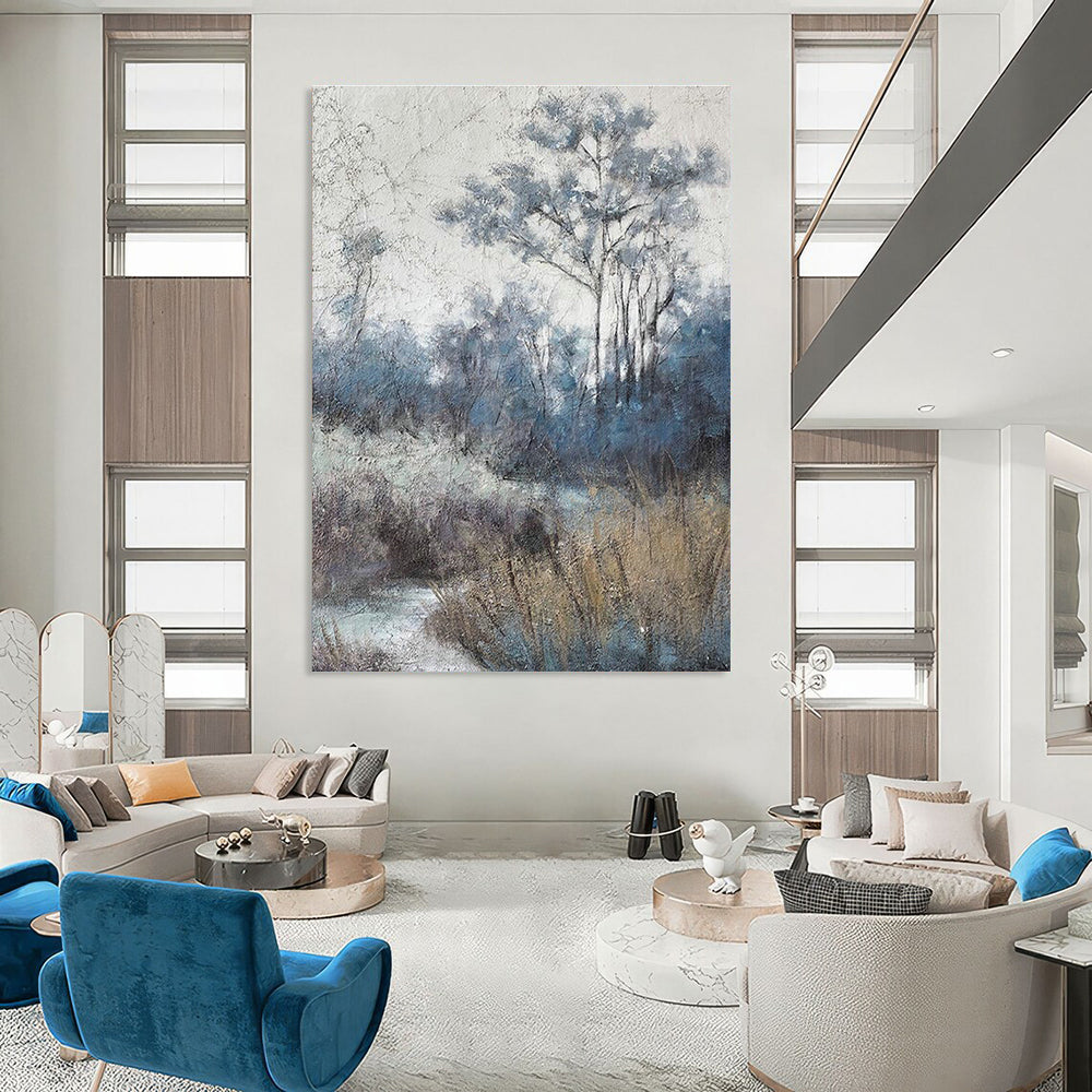 Blue - Toned Forest Landscape Art for Nature - Inspired Yoga Studio & Rustic Cabin DLZ2158