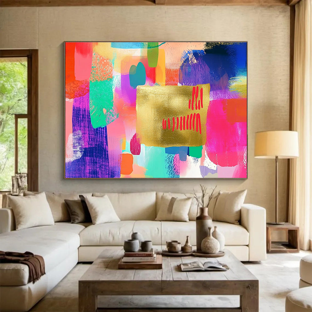 Colorful Abstract with Gold Art for Bohemian - Style Studio & Vibrant Art Café SC297