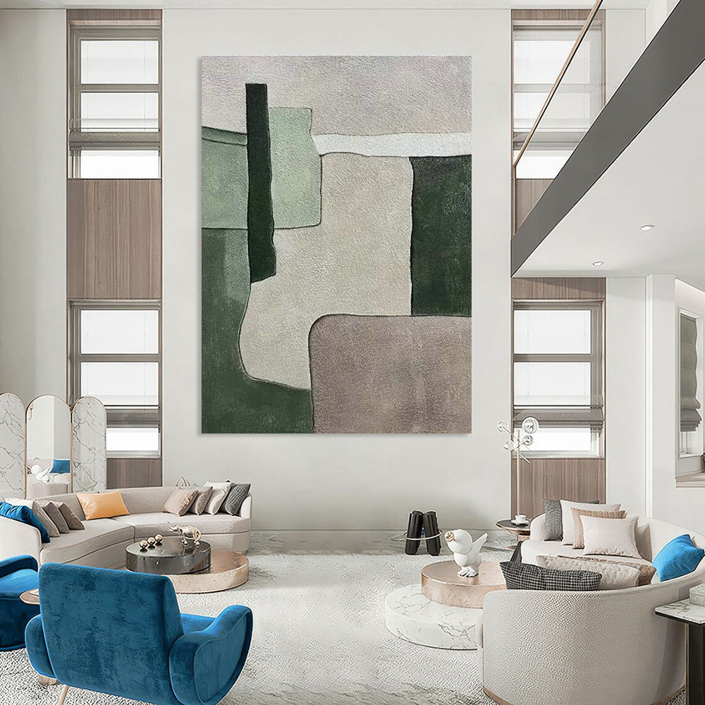 Green - Gray Geometric Abstract Art for Home Office & Minimalist Space DLZ0589