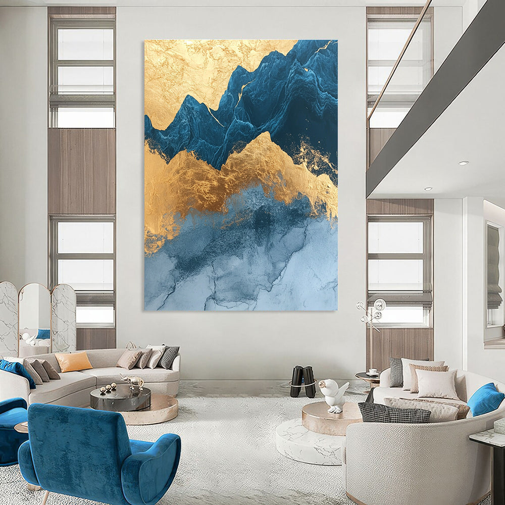 Blue and Gold Mountain Patterns Art for Luxury Hotel Suite & Asian - Inspired Restaurant STSC1312