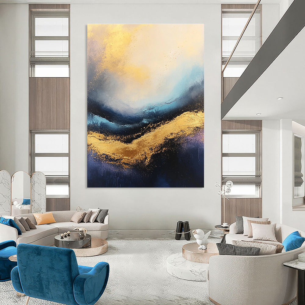 Gold and Blue Abstract Wave for Luxury Yacht Club & Opulent Living Room STSC333