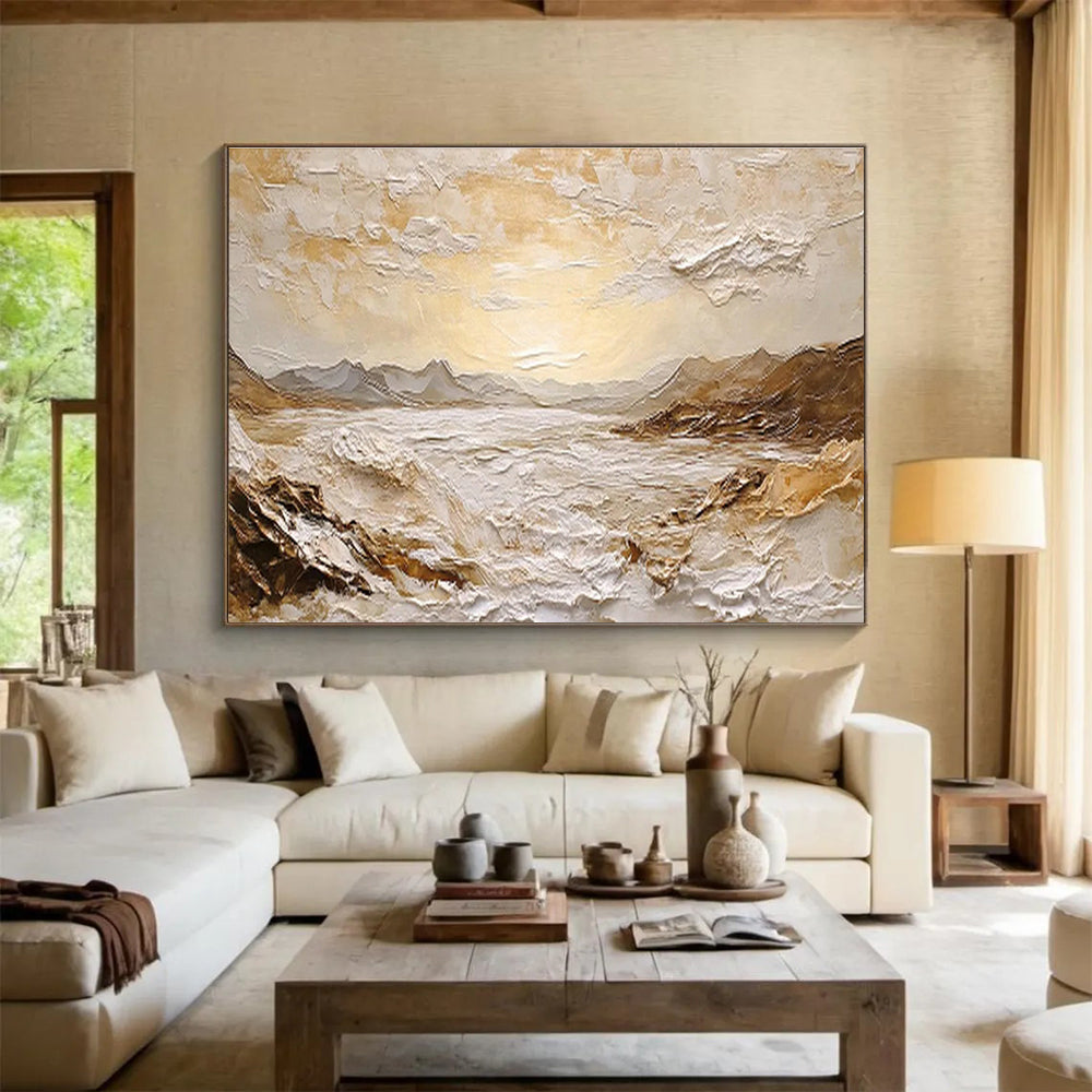 3D Golden Landscape Art for Luxe Living Room with Earthy Tones DLZ2842