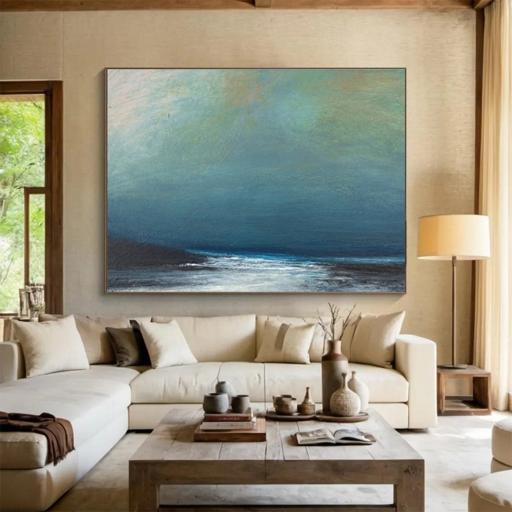 Serene Sea View Oil Painting for Minimalist Coastal Bathrooms DLZ2491