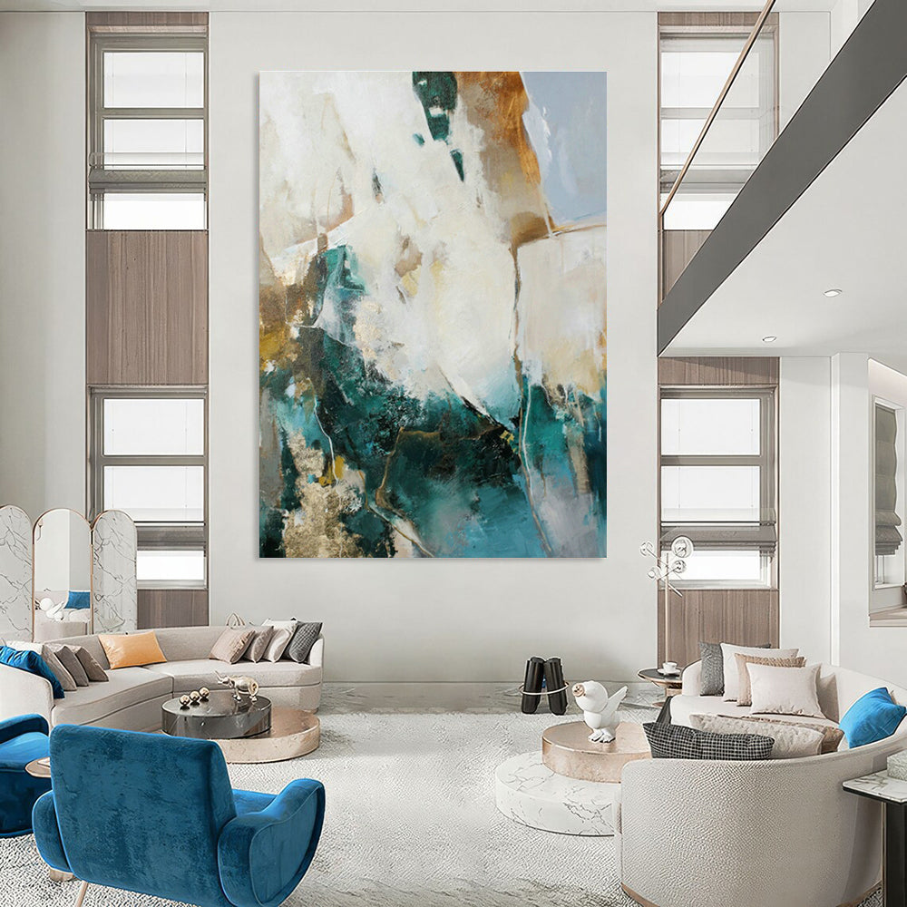 Teal & Gold Abstract Art for Luxury Hotel Lobby & Modern Home Office DLZ1020
