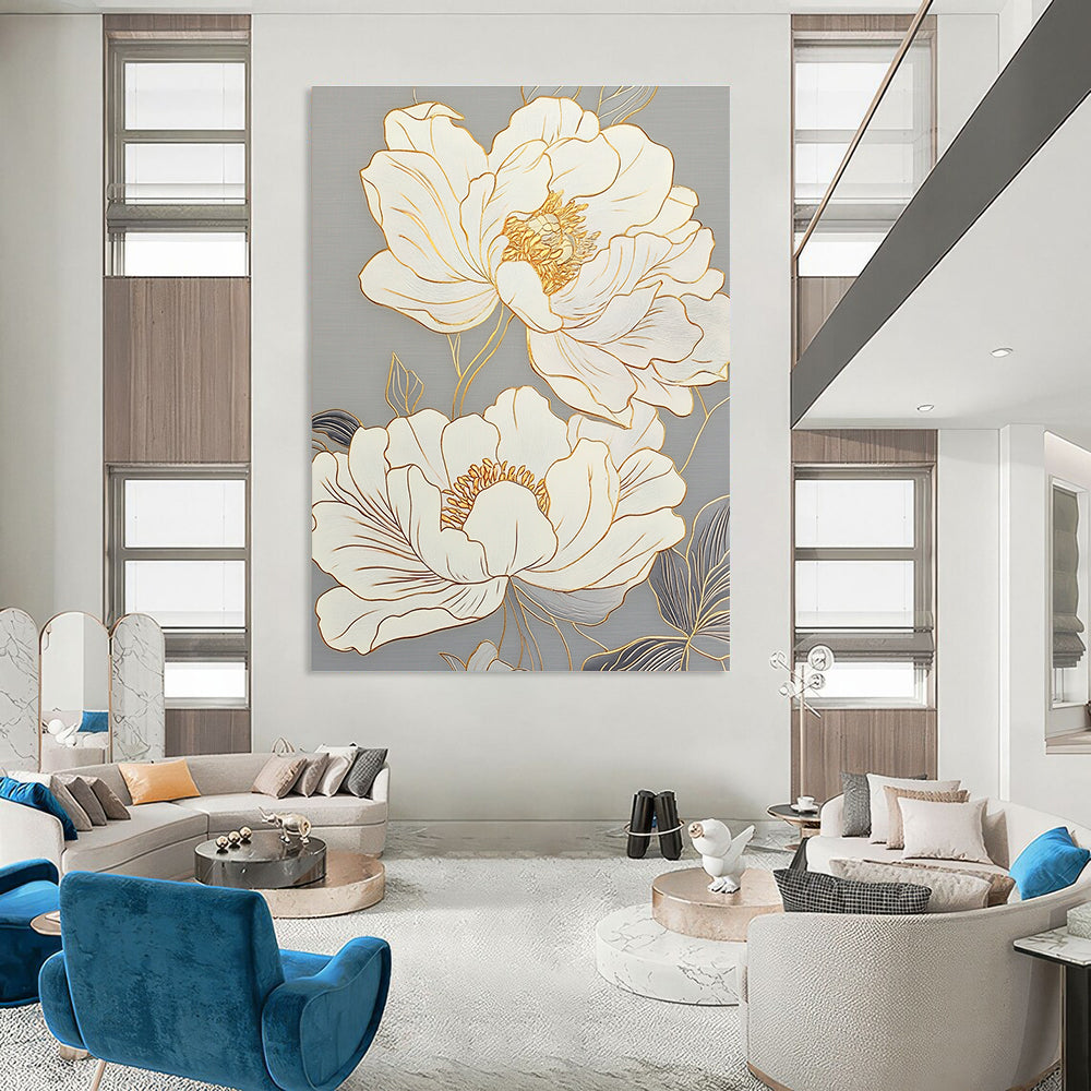 Golden Line Flowers Art for Luxury Hotel Spa & Elegant Home Bathroom STSC1433