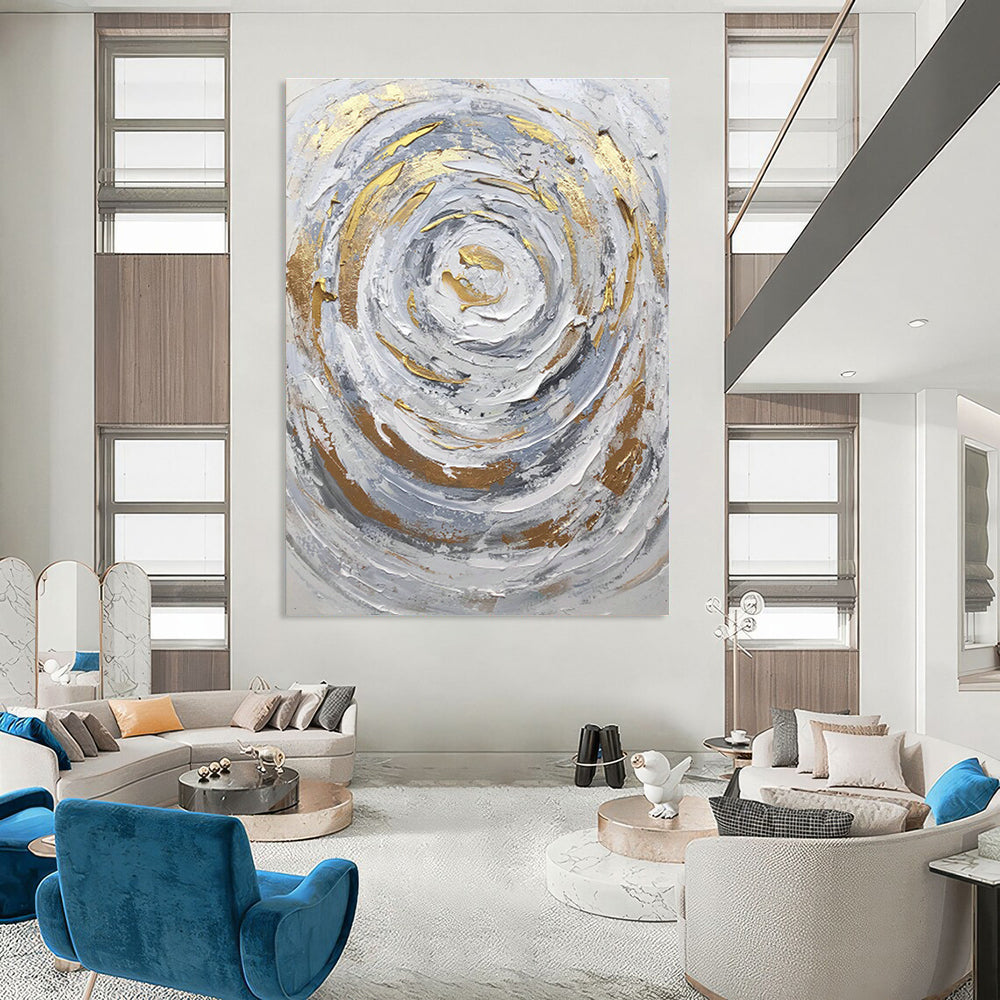 Silver - Gold Swirl Abstract Painting for Art Deco Living Room & High - End Spa DLZ1293