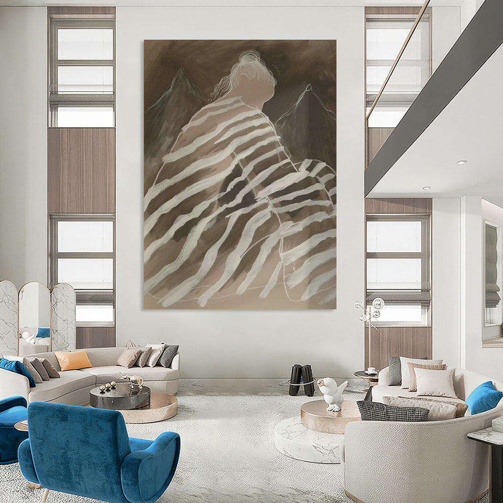 Striped - Cloth Figure with Mountains Art for Mountain Lodge & Spiritual Retreat DLZ0685