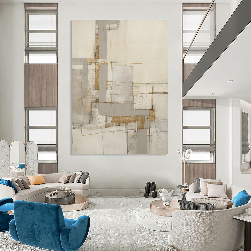 Grey - Gold Geometric Abstract Art for Corporate Lobby & Art Deco - Style Residence DLZ1329