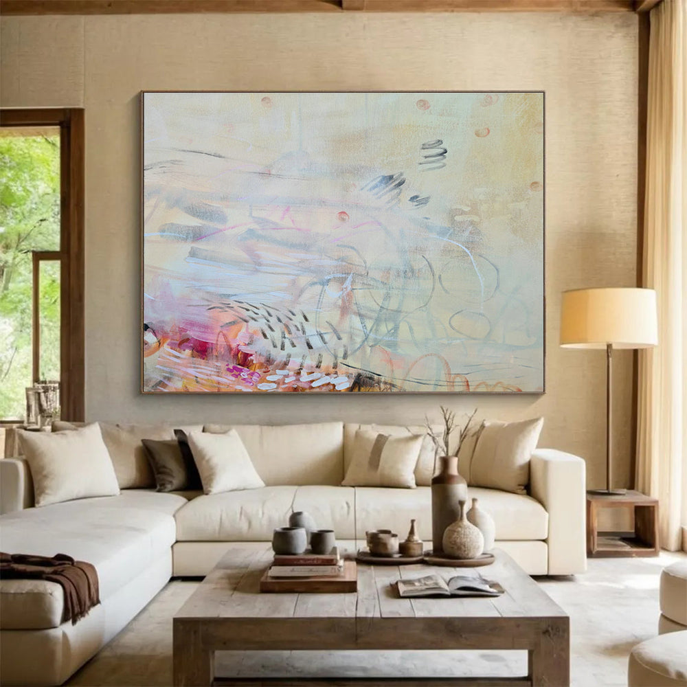 Beige - Yellow Line Abstract Art for Serene Home Offices DLZ2450