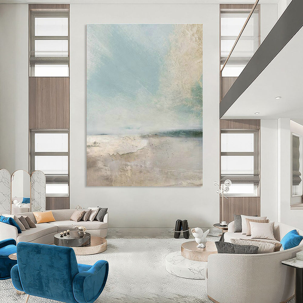 Light Blue - Beige Abstract Landscape Art for Coastal Hotel Lobby & Minimalist Home DLZ2066