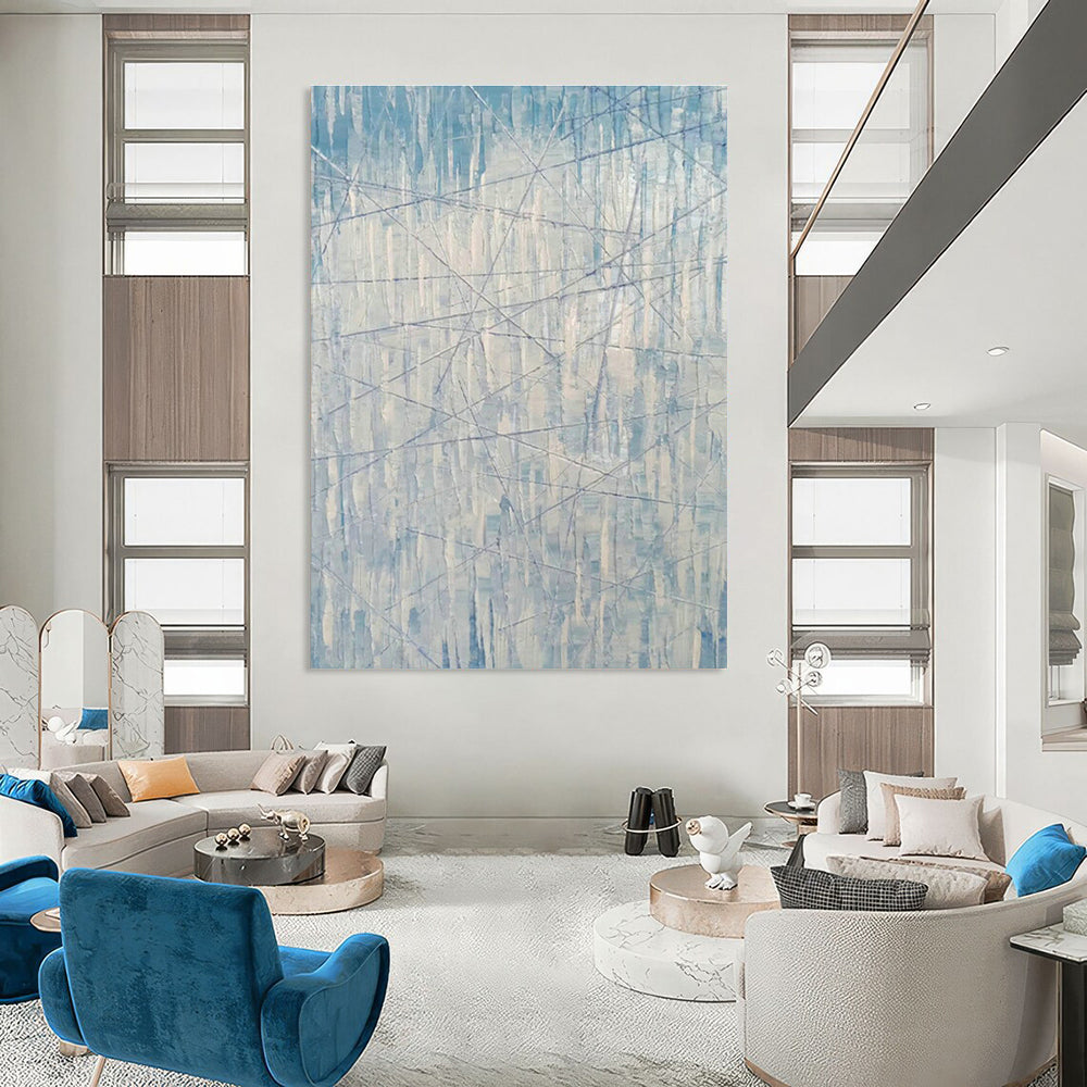 Blue - White Line Abstract Art for Minimalist Office & Modern Gallery DLZ0772
