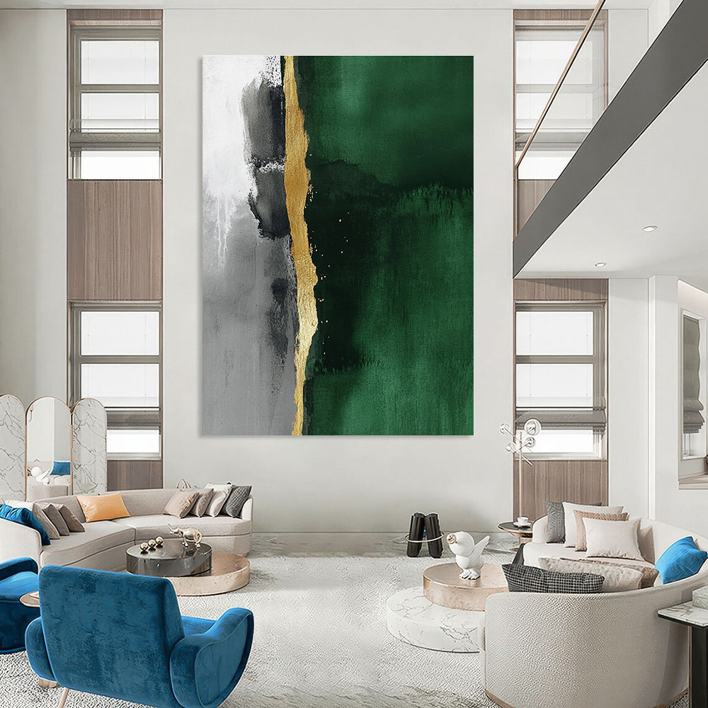 Green - Gold Abstract Divide Art for Eco - Friendly Boutique & Modern Art Café STSC129