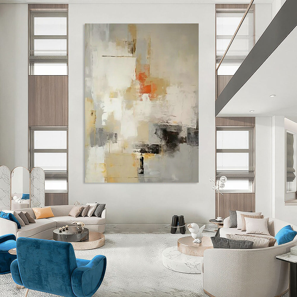 Gray - White - Orange Abstract Art for Coastal Home & Art - Loving Café DLZ1757