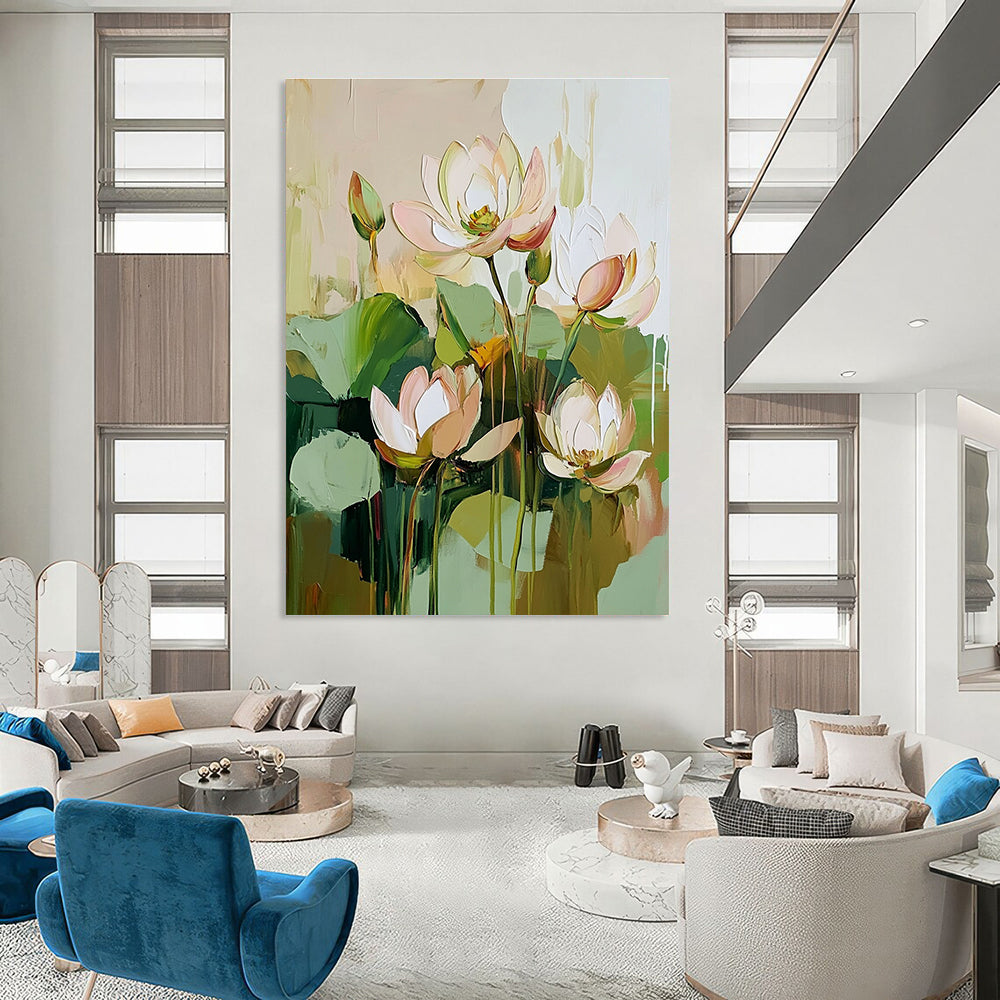 Impasto Lotus Flowers for Zen - Inspired Home & Spiritual Art Space STSC188