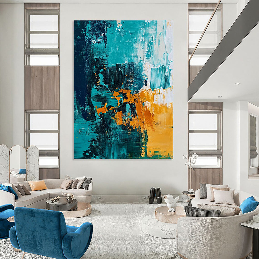 Teal and Orange Abstract Art for Dining Room & Sunroom STSC704
