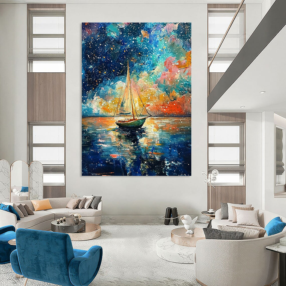 Starry Night Sailboat for Dreamy Guest Room & Cosmic - Themed Bar STSC1199