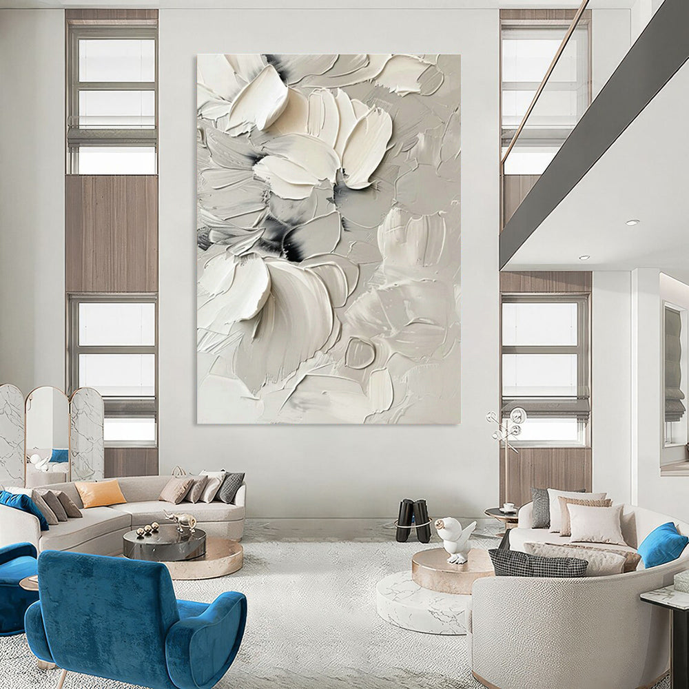 White Floral Textured Art for Romantic Bridal Suite & Feminine Tea Parlor DLZ0837