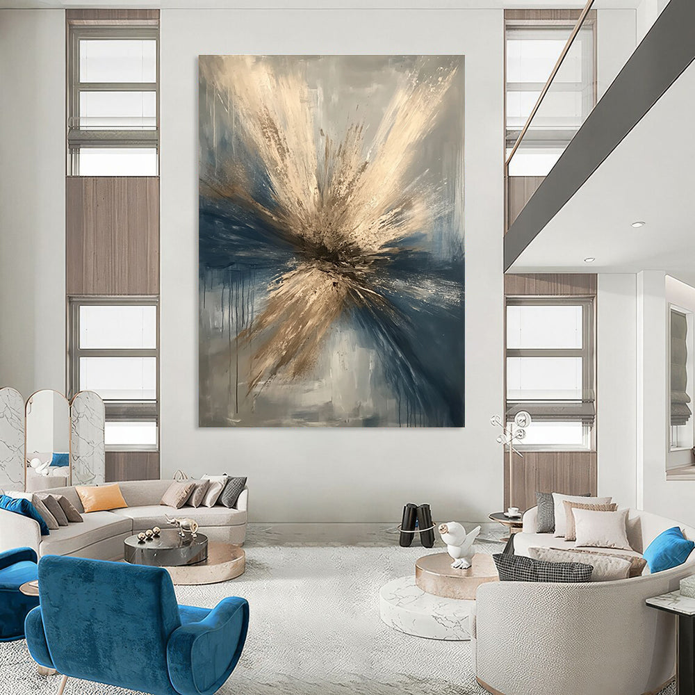 Explosive Blue and Gold Abstract for Luxury Hotel Lobby & Upscale Dining Area STSC644