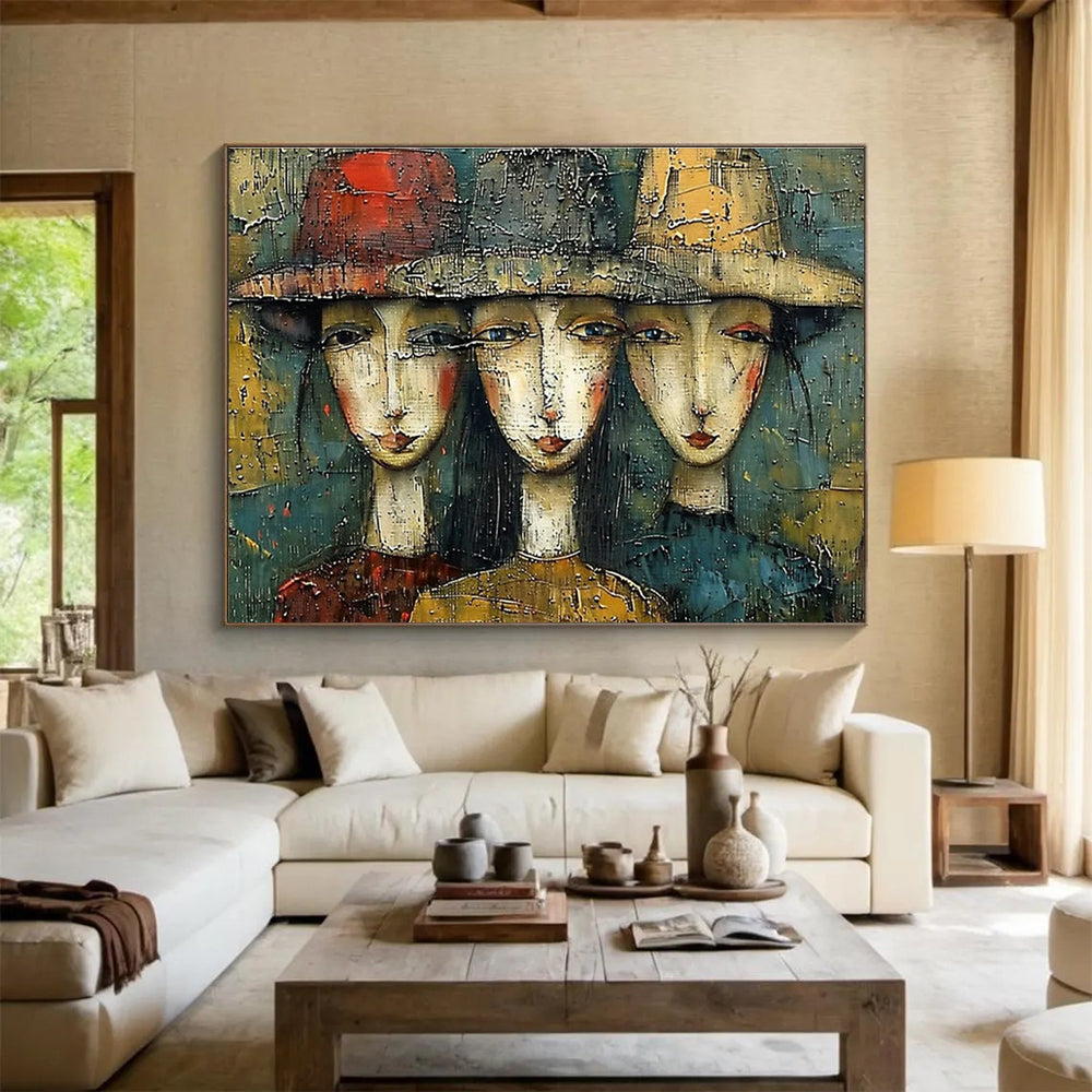 Hat - Wearing Figures Art for Bohemian - Style Coffee Shop Nooks DLZ3147