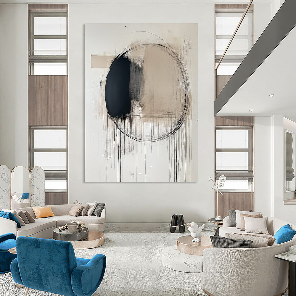 Minimalist Black Circle Drip for Contemporary Art Gallery & Calm Home Office STSC253