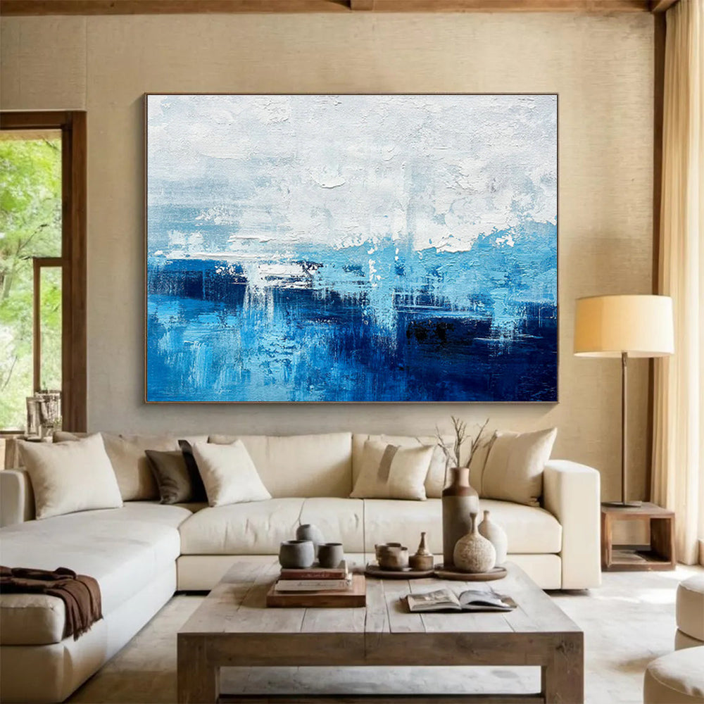 Blue - White Gradient Abstract Art for Coastal Home Bedroom Walls DLZ2659
