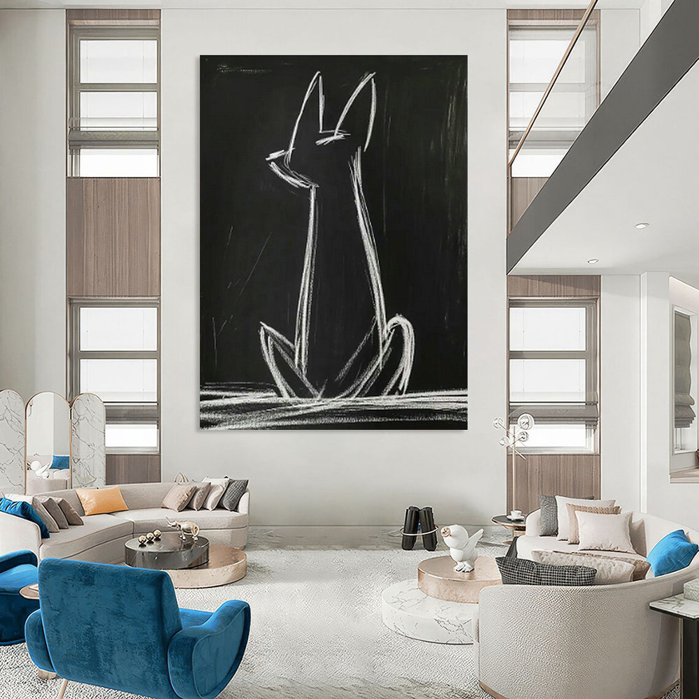 Chalk - Drawn Cat on Blackboard Art for School Classroom & Playful Office DLZ0682