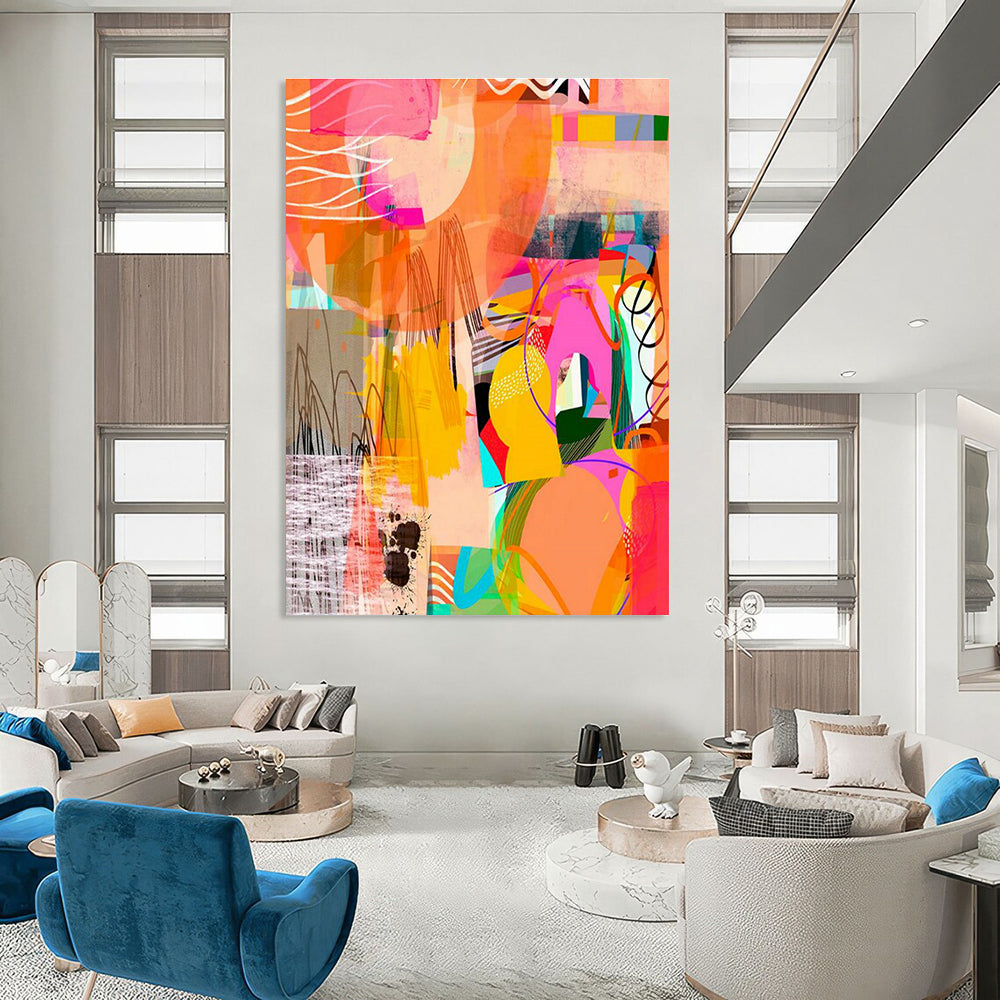 Orange - Pink Geometric Art for Trendy Café Community Boards DLZ0131