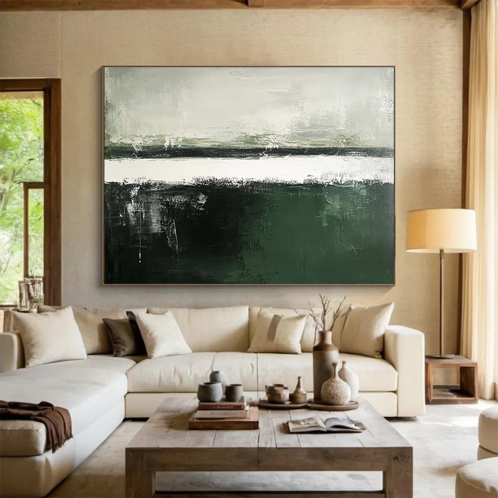 Green - Gray Abstract Landscape Art for Eco - Friendly Hotel & Minimalist Study SC054