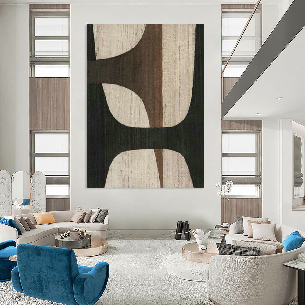 Brown - White Geometric Abstract Art for Mid - Century Modern Dining Areas DLZ0248