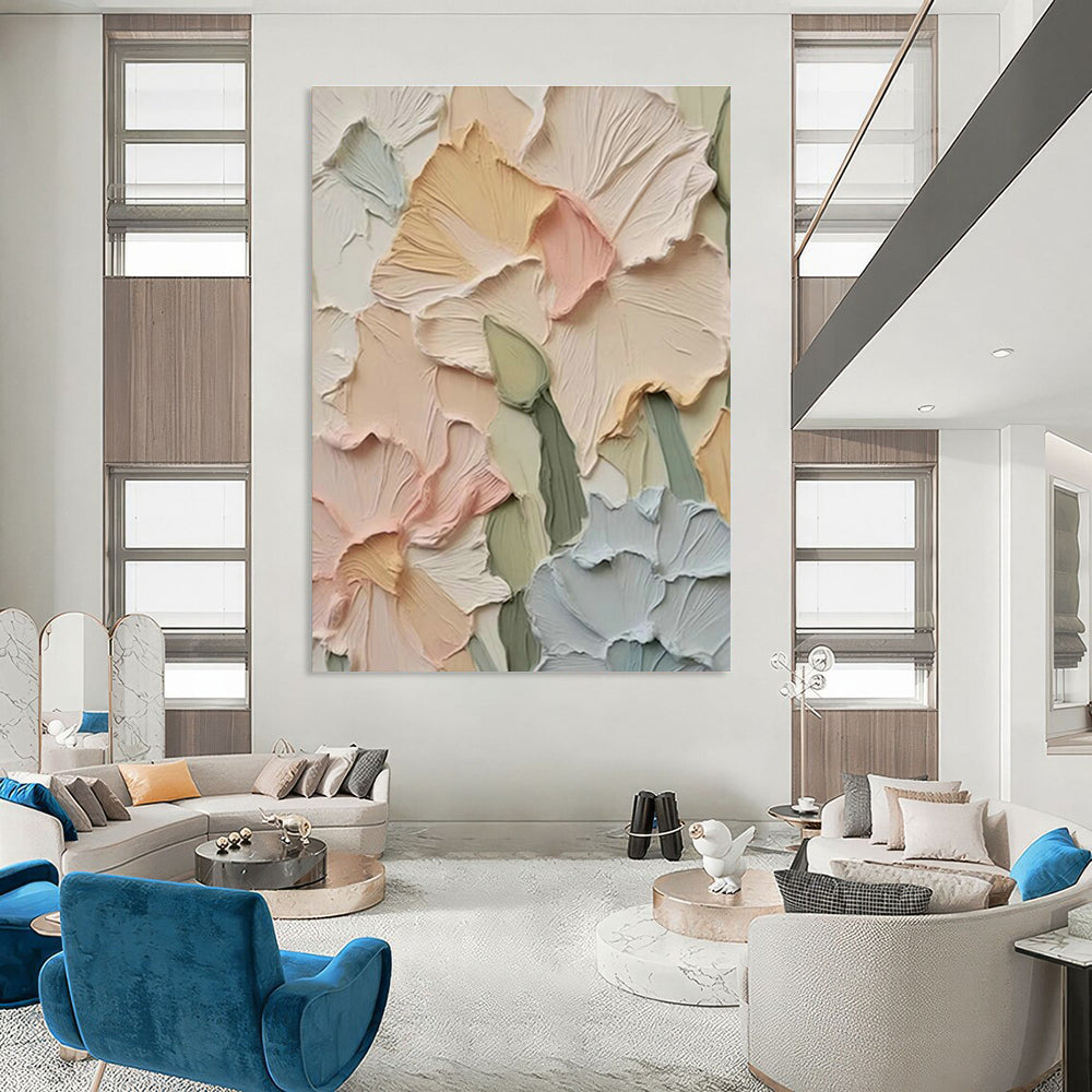 Textured Pastel Flower Art for Bohemian Bedroom & Garden - Themed Café DLZ1400