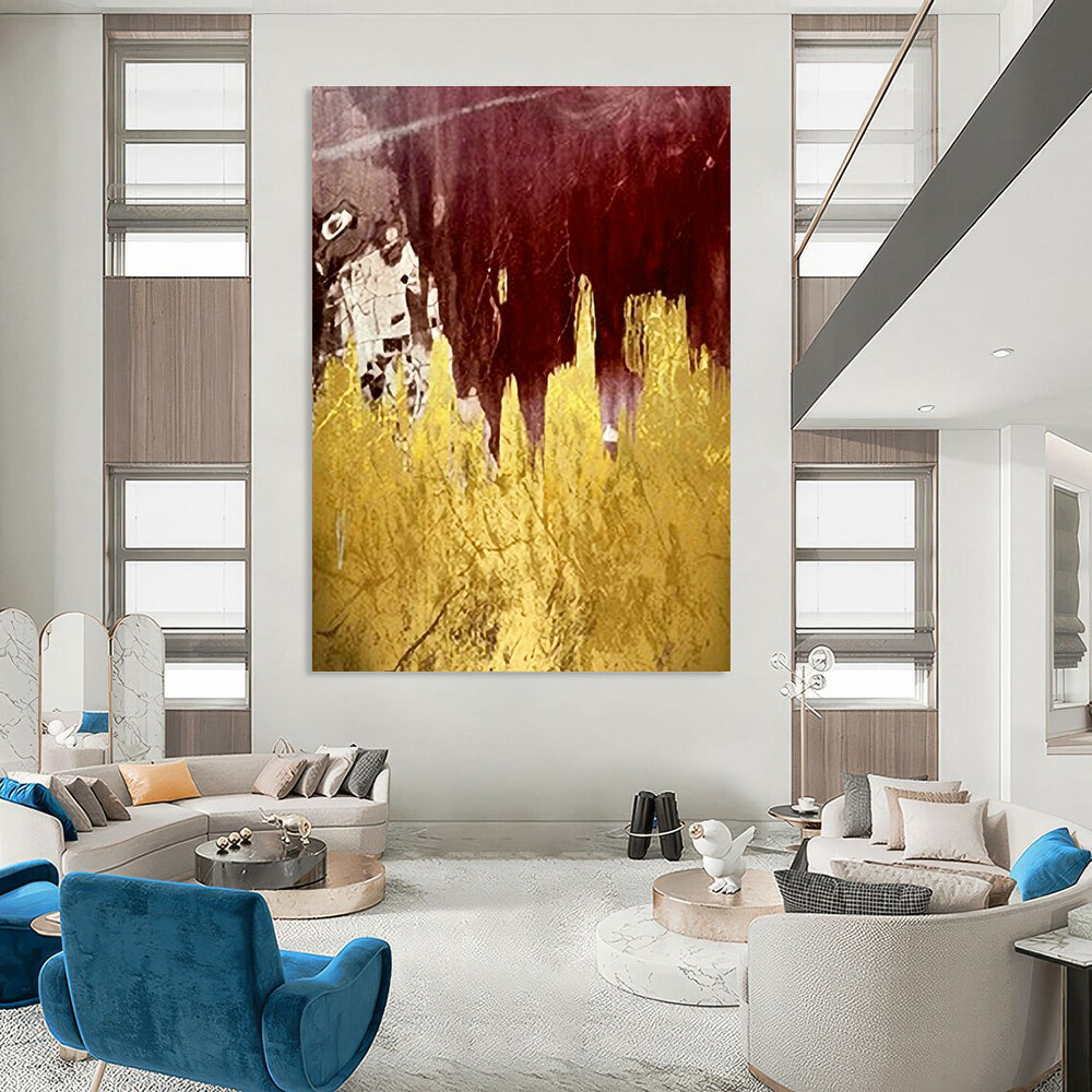 Burgundy & Gold Foil Abstract Art for Upscale Restaurant & Bohemian - Chic Bedroom DLZ1343