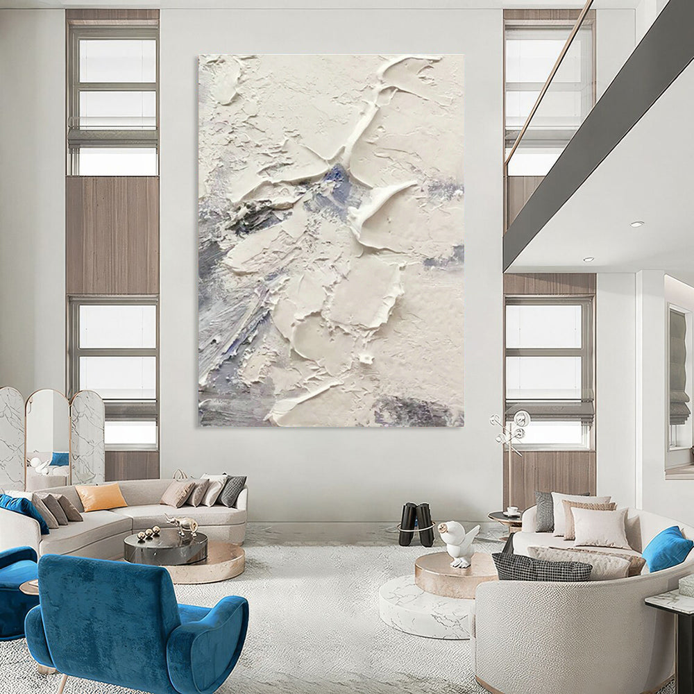 White - Blue Impasto Abstract Art for Beachfront Yoga Studio & Modern Beach House DLZ1265